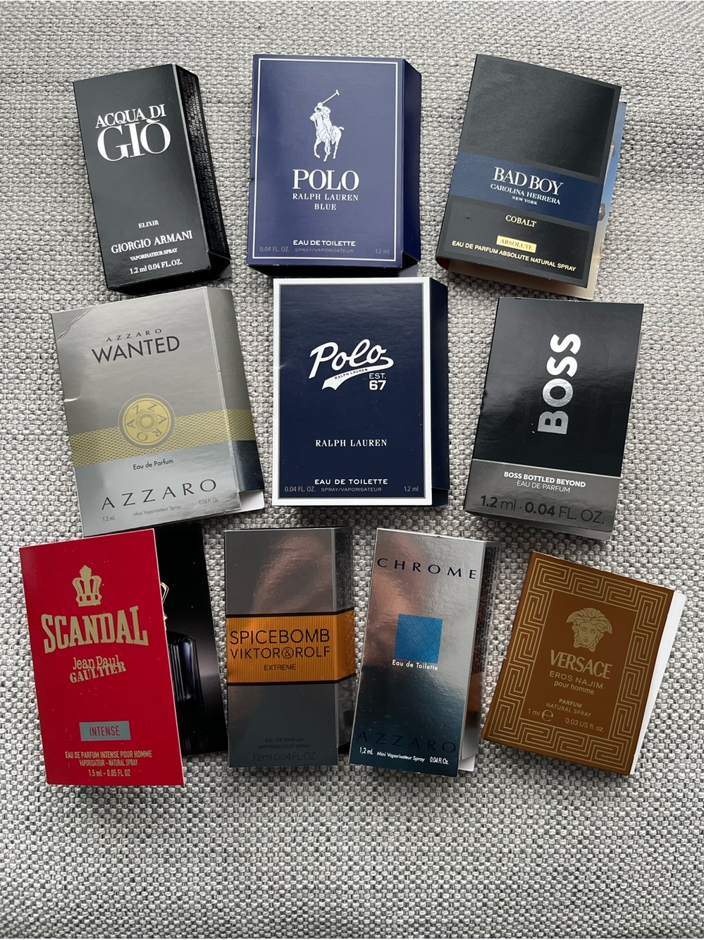 10-Piece Men’s Designer Cologne Sample Set – Armani, Polo, Versace & More